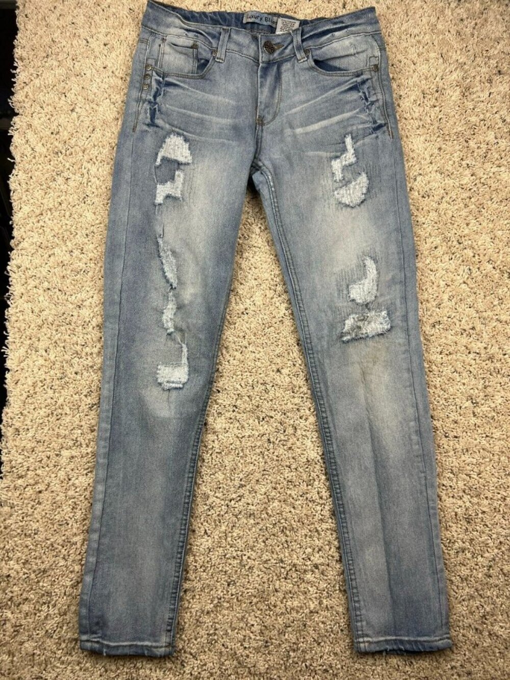 Luxury Blues Jeans Womens Size 1 Blue Skinny Pants Jeans Distressed Stretch